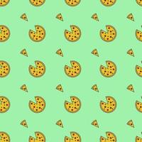 pizza, naadloos patroon, vector. patroon van pizza en pizza plakjes Aan een groen achtergrond. vector