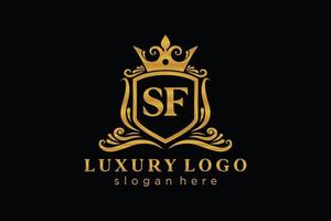 eerste sf brief Koninklijk luxe logo sjabloon in vector kunst voor restaurant, royalty, boetiek, cafe, hotel, heraldisch, sieraden, mode en andere vector illustratie.