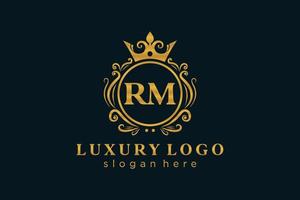 eerste rm brief Koninklijk luxe logo sjabloon in vector kunst voor restaurant, royalty, boetiek, cafe, hotel, heraldisch, sieraden, mode en andere vector illustratie.