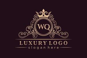 wq eerste brief goud kalligrafische vrouwelijk bloemen hand- getrokken heraldisch monogram antiek wijnoogst stijl luxe logo ontwerp premie vector