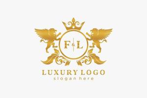 eerste fl brief leeuw Koninklijk luxe logo sjabloon in vector kunst voor restaurant, royalty, boetiek, cafe, hotel, heraldisch, sieraden, mode en andere vector illustratie.