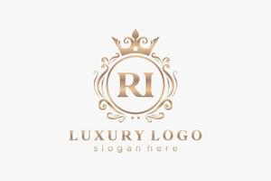 eerste ri brief Koninklijk luxe logo sjabloon in vector kunst voor restaurant, royalty, boetiek, cafe, hotel, heraldisch, sieraden, mode en andere vector illustratie.