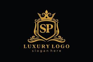 eerste sp brief Koninklijk luxe logo sjabloon in vector kunst voor restaurant, royalty, boetiek, cafe, hotel, heraldisch, sieraden, mode en andere vector illustratie.