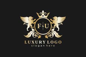 eerste fu brief leeuw Koninklijk luxe logo sjabloon in vector kunst voor restaurant, royalty, boetiek, cafe, hotel, heraldisch, sieraden, mode en andere vector illustratie.