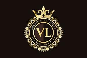 vl eerste brief goud kalligrafische vrouwelijk bloemen hand- getrokken heraldisch monogram antiek wijnoogst stijl luxe logo ontwerp premie vector