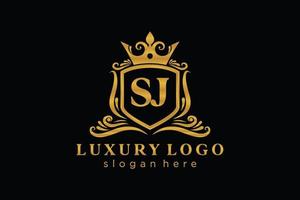eerste sj brief Koninklijk luxe logo sjabloon in vector kunst voor restaurant, royalty, boetiek, cafe, hotel, heraldisch, sieraden, mode en andere vector illustratie.