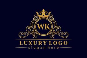 wk eerste brief goud kalligrafische vrouwelijk bloemen hand- getrokken heraldisch monogram antiek wijnoogst stijl luxe logo ontwerp premie vector