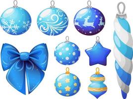 reeks van blauw Kerstmis boom speelgoed, ballen en decoraties vector