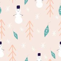 winter naadloos patroon met Spar bomen, sneeuwman en hand- getrokken Kerstmis speelgoed. oppervlakte ontwerp voor textiel, kleding stof, behang, verpakking, geschenk wrap, papier, plakboek en verpakking. vector