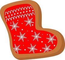 feestelijk koekjes met peperkoek teen. koekjes in de vorm van een sok met rood kers.gelukkig nieuw jaar decoratie.merry kerst.vieren nieuw jaar en kerstmis. vector illustratie in een vlak stijl