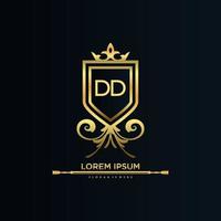 dd brief eerste met Koninklijk sjabloon.elegant met kroon logo vector, creatief belettering logo vector illustratie.