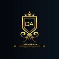 da brief eerste met Koninklijk sjabloon.elegant met kroon logo vector, creatief belettering logo vector illustratie.