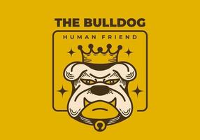 retro kunst illustratie van een boos bulldog gezicht met kroon vector
