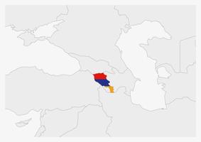 Armenië kaart gemarkeerd in Armenië vlag kleuren vector