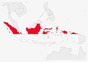 Indonesië kaart gemarkeerd in Indonesië vlag kleuren vector