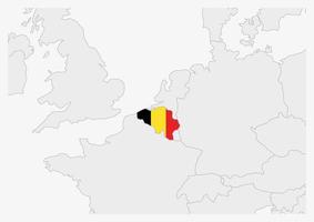 belgie kaart gemarkeerd in belgie vlag kleuren vector