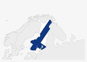 Finland kaart gemarkeerd in Finland vlag kleuren vector