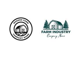 vintage boerderij logo ontwerp - schuur hout gebouw huis boerderij koe vee vector