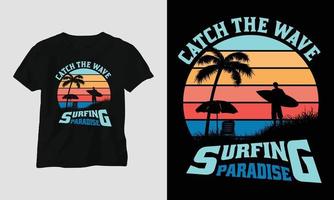 surfing t-shirt ontwerp, retro kleur vector