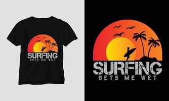 surfing t-shirt ontwerp, retro kleur vector