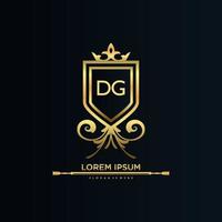 dg brief eerste met Koninklijk sjabloon.elegant met kroon logo vector, creatief belettering logo vector illustratie.