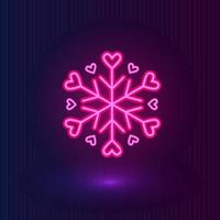 vector neon roze sneeuwvlok met harten. winter pictogrammen Aan donker blauw achtergrond.