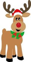 schattig hert in een rood kap. hulst bessen. ansichtkaart vrolijk Kerstmis en gelukkig nieuw jaar. vector