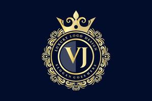 vj eerste brief goud kalligrafische vrouwelijk bloemen hand- getrokken heraldisch monogram antiek wijnoogst stijl luxe logo ontwerp premie vector