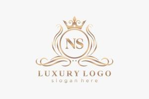 eerste NS brief Koninklijk luxe logo sjabloon in vector kunst voor restaurant, royalty, boetiek, cafe, hotel, heraldisch, sieraden, mode en andere vector illustratie.