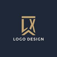 lx eerste monogram logo ontwerp in een rechthoekig stijl met gebogen zijden vector