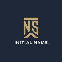 NS eerste monogram logo ontwerp in een rechthoekig stijl met gebogen zijden vector