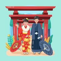Japans paar komt eraan van leeftijd dag vector