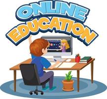 online onderwijs met een jongen aan het studeren online vector