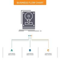 installeren. drijfveer. hdd. opslaan. uploaden bedrijf stromen tabel ontwerp met 3 stappen. glyph icoon voor presentatie achtergrond sjabloon plaats voor tekst. vector