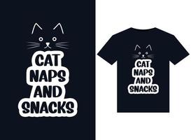 kat, dutjes en tussendoortje illustraties voor drukklare t-shirts ontwerp vector