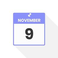 november 9 kalender icoon. datum, maand kalender icoon vector illustratie