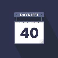 40 dagen links countdown voor verkoop Promotie. 40 dagen links naar Gaan promotionele verkoop banier vector