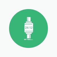 slim horloge. smartwatch. horloge. appel. android wit glyph icoon in cirkel. vector knop illustratie