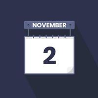 2e november kalender icoon. november 2 kalender datum maand icoon vector illustrator