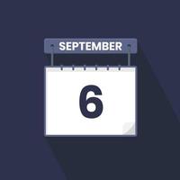 6e september kalender icoon. september 6 kalender datum maand icoon vector illustrator