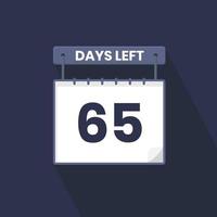 65 dagen links countdown voor verkoop Promotie. 65 dagen links naar Gaan promotionele verkoop banier vector