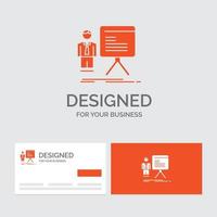 bedrijf logo sjabloon voor presentatie. zakenman. grafiek. grafiek. voortgang. oranje bezoekende kaarten met merk logo sjabloon. vector