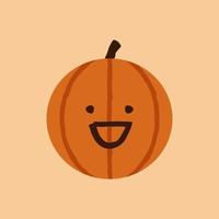 halloween pompoen grijnzend emoticon, schattig oranje gezicht emote met een breed, Open glimlach. oktober vakantie jack O lantaarn geïsoleerd vector. vector