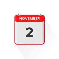 2e november kalender icoon. november 2 kalender datum maand icoon vector illustrator