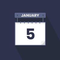 5e januari kalender icoon. januari 5 kalender datum maand icoon vector illustrator