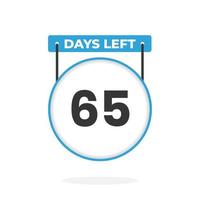 65 dagen links countdown voor verkoop Promotie. 65 dagen links naar Gaan promotionele verkoop banier vector