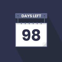 98 dagen links countdown voor verkoop Promotie. 98 dagen links naar Gaan promotionele verkoop banier vector