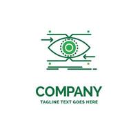 aandacht. oog. focus. op zoek. visie vlak bedrijf logo sjabloon. creatief groen merk naam ontwerp. vector