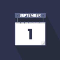 1e september kalender icoon. september 1 kalender datum maand icoon vector illustrator