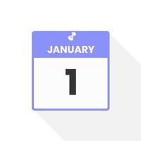 januari 1 kalender icoon. datum, maand kalender icoon vector illustratie